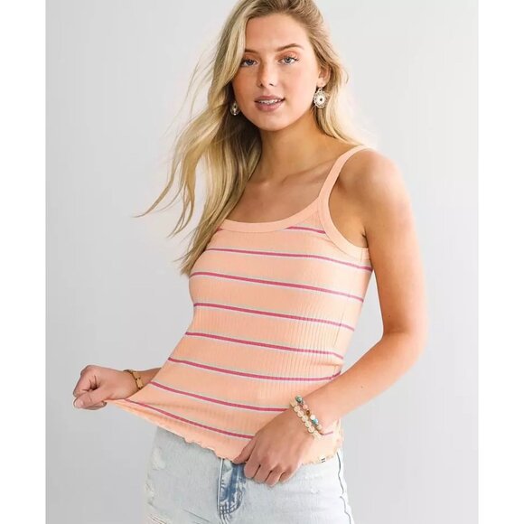 Billabong Striped Ribbed Knit Baby Tank Top Lettuce Trim 90s Y2K Summer Large - Picture 1 of 9